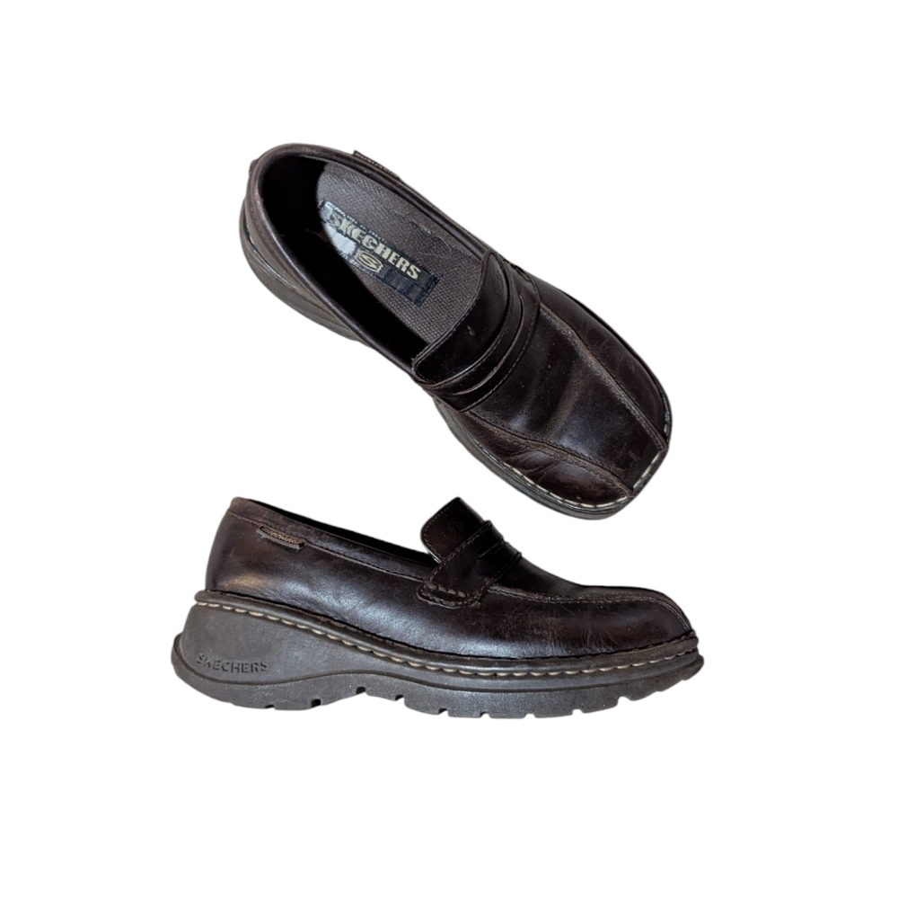 Vintage Y2K Skecher's Chunky Platform Loafers Shoe Brown Leather 90s Size 6.5 - Picture 9 of 10